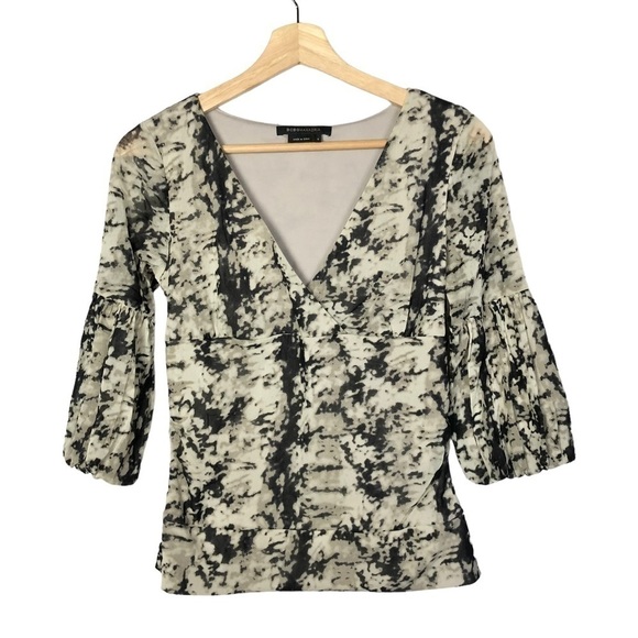 BCBGMaxAzria Beige & Black Long Sleeve Blouse S - Picture 1 of 3